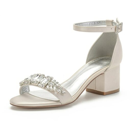Women's White Blue Rhinestone Embellished Block Heel Wedding Sandals with Ankle Strap - Comfortable Low Heel Elegant Bridal and Evening Shoes 2025 - Image 13