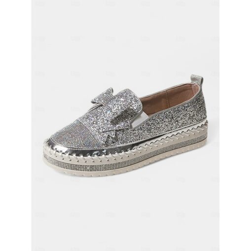 Sparkling Rhinestone Loafers for Women – Glittery Slip-On Flats with Bow Design for Weddings, Parties, and Special Occasions 2025 - Image 4