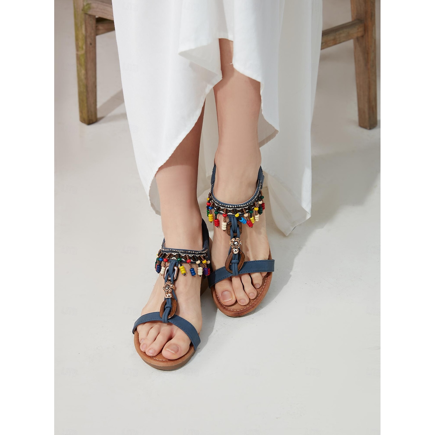 Women's Boho Beaded Wedge Sandals – Open-Toe Summer Shoes with Colorful Tassels and Tribal Charm, Perfect for Casual Outings and Beachwear 2025 - Image 2