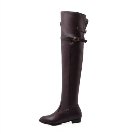 Women's Boots Daily Solid Colored Over The Knee Boots Thigh High Boots Winter Block Heel Round Toe Classic PU Leather Zipper Dark Brown Black Beige 20 - Image 2