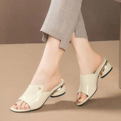 Women's Red Patent Faux Leather Open-Toe Mules with Metallic Block Heels - Chic and Comfortable for Evening Parties 2025 - Image 4