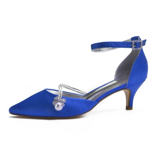 Women's Navy Blue Satin Wedding Heels – Elegant Pointed-Toe Pumps with Pearl and Rhinestone Embellishments 2025 - Image 5