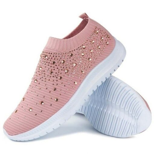 Women's Rainbow Slip-On Sneakers – Colorful Knit Athletic Shoes with Rhinestone Embellishments for Casual Wear and Walking 2025 - Image 2