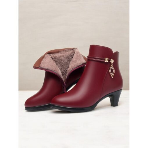 Women's Fur-Lined Ankle Boots_settings – Warm Winter Heels with Side Zipper and Chic Gold Accent for Casual and Formal Wear 2025 - Image 2