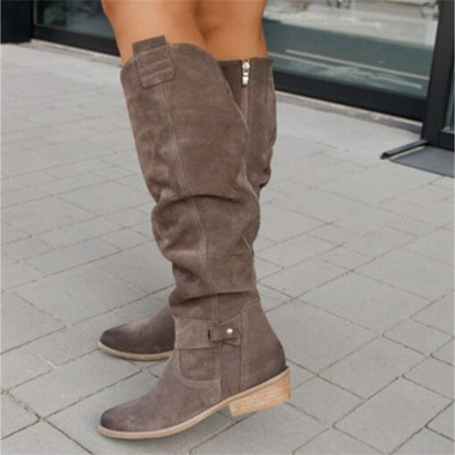 Women's Slouchy Suede Knee-High Boots with Buckle - Casual Flat Heel for Everyday & Fall Fashion 2025 - Image 6