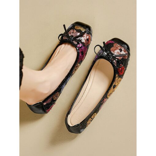 Women's Sequined Ballet Flats with Metallic Bow – Sparkling Comfortable Slip-Ons for Casual or Party Wear 2025 - Image 3