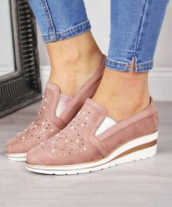 Women's Slip-Ons Plus Size Slip-on Sneakers Outdoor Office Work Solid Color Solid Colored Summer Rhinestone Wedge Heel Round Toe Classic Casual Walkin