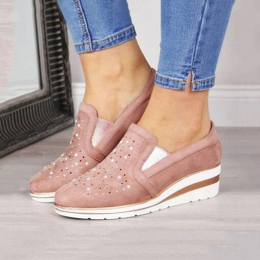 Women's Slip-Ons Plus Size Slip-on Sneakers Outdoor Office Work Solid Color Solid Colored Summer Rhinestone Wedge Heel Round Toe Classic Casual Walkin
