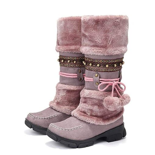 Women's Winter Faux Fur Boots with Decorative Pom-Poms and Beaded Trim - Perfect for Cold Weather and Casual Wear 2025 - Image 4