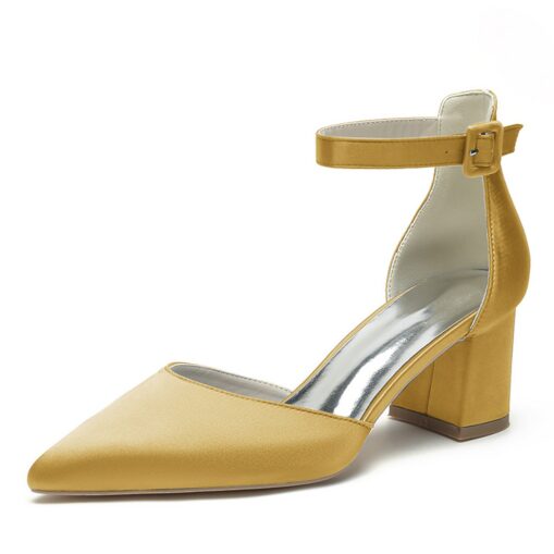 Wedding Shoes for Bride Bridesmaid Women Peep Toe White Ivory Blue Silver Gold Black Green Satin Pumps Block Heel Ankle Strap Wedding Party Valentine' - Image 11
