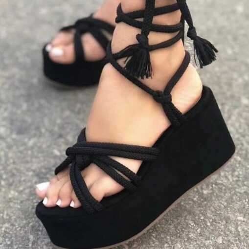 Women's Strappy Sandals Wedge Sandals Platform Sandals Lace-up Open Toe Sweet Walking Sandals Green Black Orange Red 2025 - Image 2