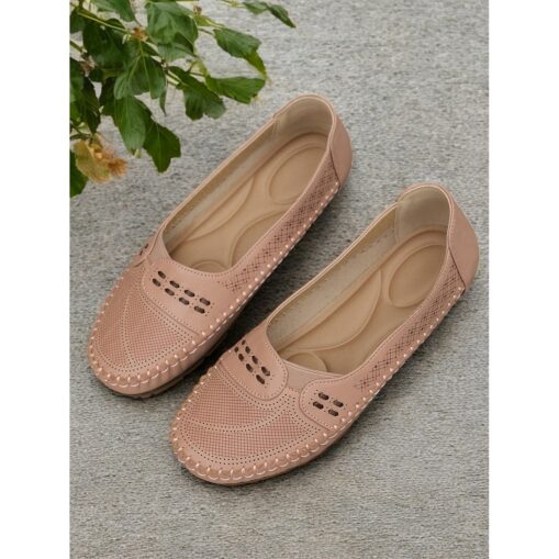 Women's Comfortable Brown Faux Leather Slip-On Loafers with Stitching Detail for Everyday Wear 2025 - Image 2