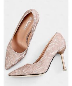 Women's Pointed Toe Champagne Glitter Stiletto Heels with Ankle Strap | Perfect for Spring Weddings 2025