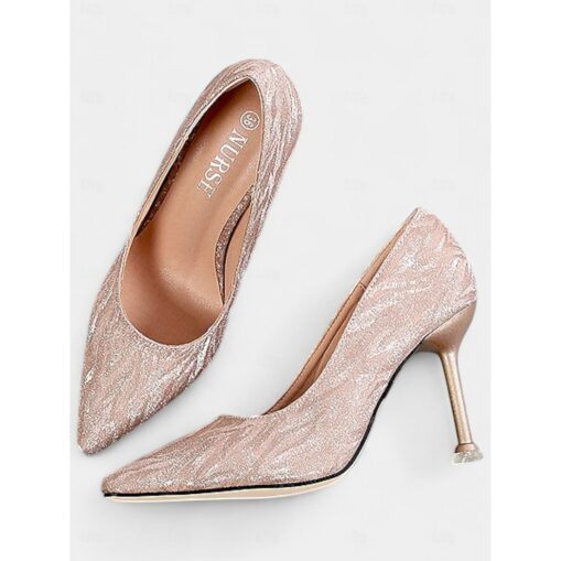 Women's Pointed Toe Champagne Glitter Stiletto Heels with Ankle Strap | Perfect for Spring Weddings 2025