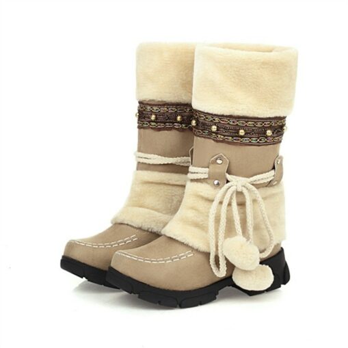 Women's Winter Faux Fur Boots - Warm Snow Boots with Pom Pom and Embellished Design for Casual and Outdoor Wear 2025 - Image 2