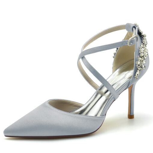 Women's Wedding Shoes Pumps Bridal Shoes Rhinestone Stiletto Pointed Toe Luxurious Satin Cross Strap Wine Black White 2025 - Image 9