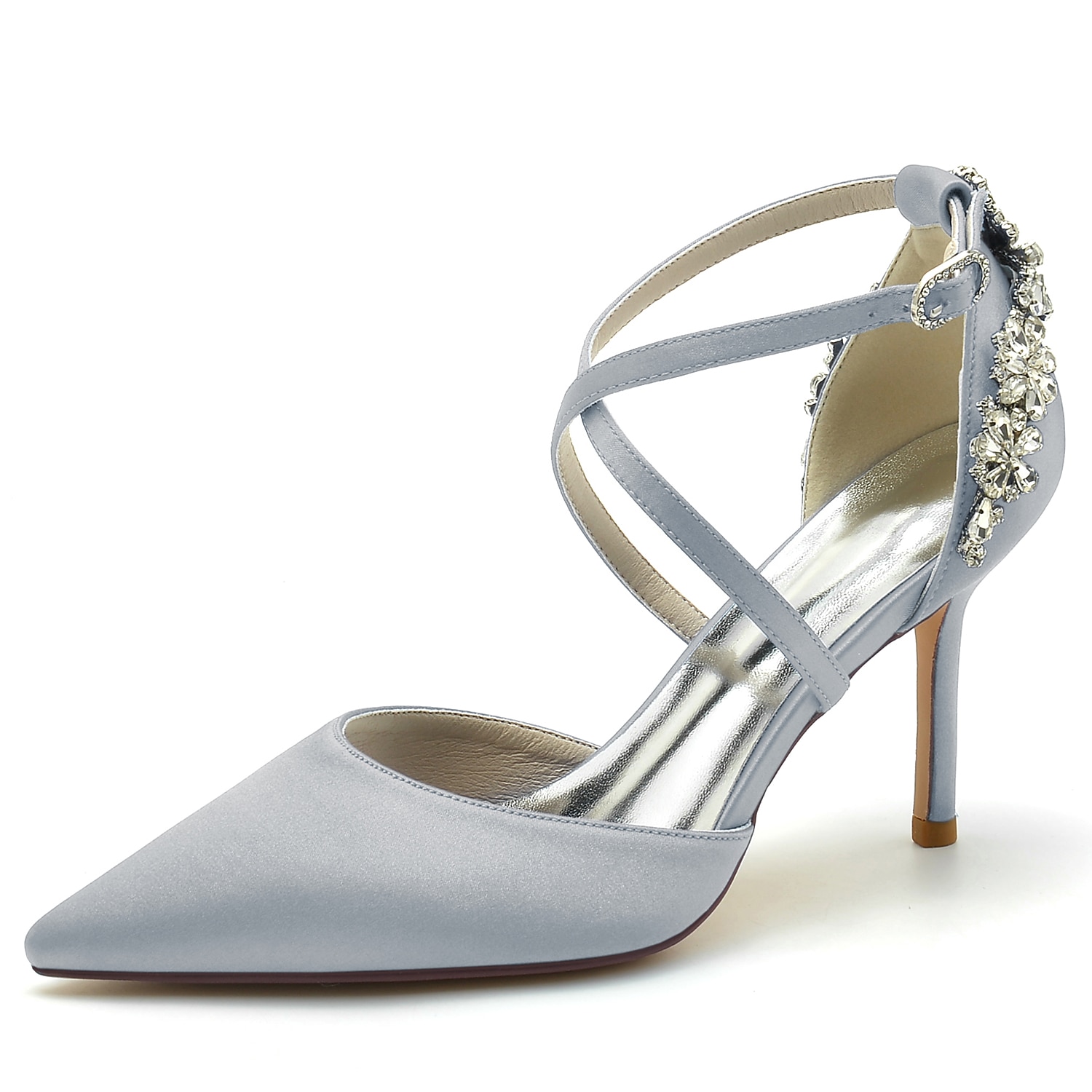 Women's Wedding Shoes Pumps Bridal Shoes Rhinestone Stiletto Pointed Toe Luxurious Satin Cross Strap Wine Black White 2025 - Image 9
