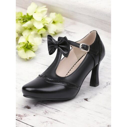 Women's Vintage Pink Bow T-Strap Heels - Classic Mid Heel Dress Shoes with Buckle Strap for Weddings, Parties, and Formal Events 2025 - Image 2