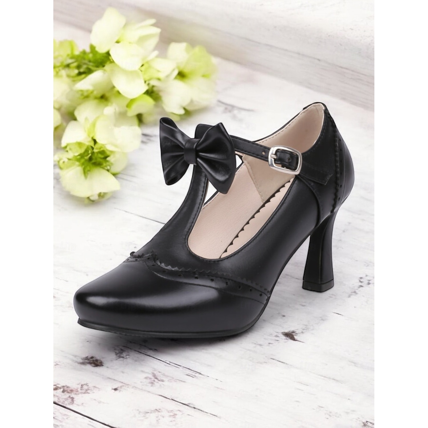 Women's Vintage Pink Bow T-Strap Heels - Classic Mid Heel Dress Shoes with Buckle Strap for Weddings, Parties, and Formal Events 2025 - Image 2