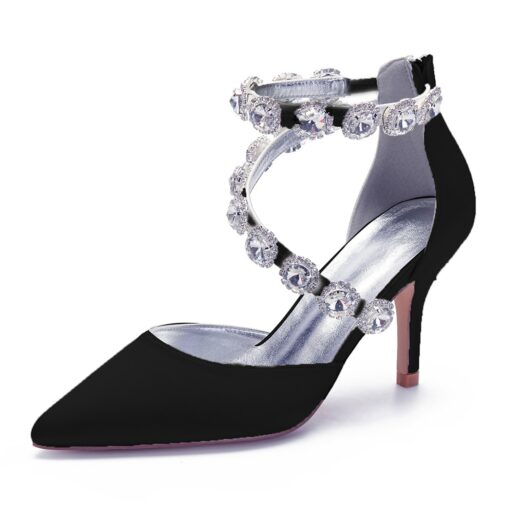 Purple Satin Women's High Heel Shoes with Rhinestone Embellishments and Ankle Straps for Weddings and Formal Events 2025 - Image 12