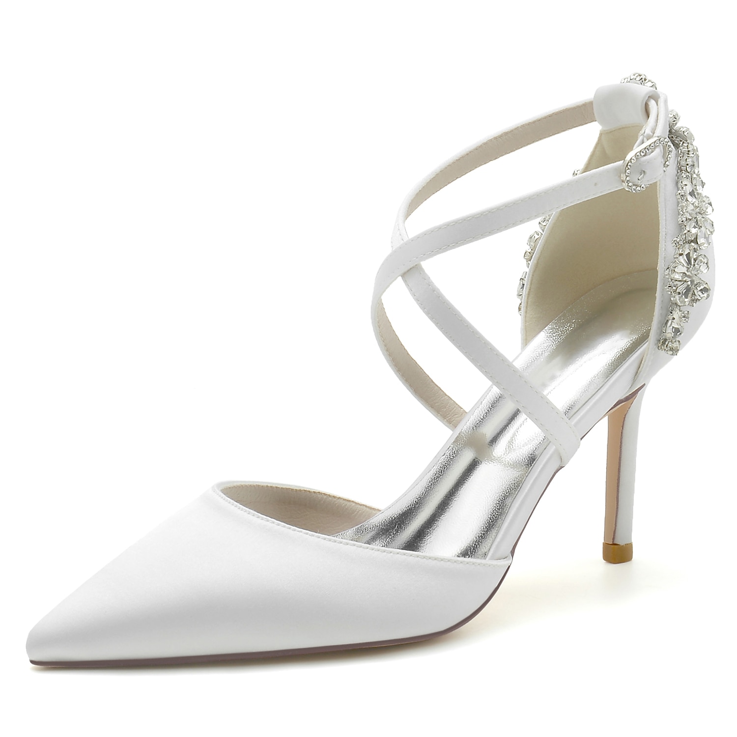 Women's Wedding Shoes Pumps Bridal Shoes Rhinestone Stiletto Pointed Toe Luxurious Satin Cross Strap Wine Black White 2025