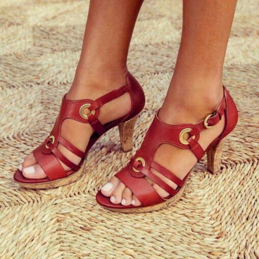 Women's Brown Strappy High Heel Sandals with Gold Ring Accents – Stylish and Comfortable for Summer Parties and Casual Outfits 2025 - Image 3