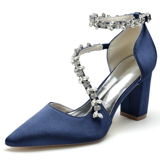 Women's Wedding Shoes Pumps Elegant Luxurious Wedding Party Bridal Bridesmaid Shoes White Wine Black Multicolor Dress Shoes Rhinestone Chunky Heel Poi - Image 6