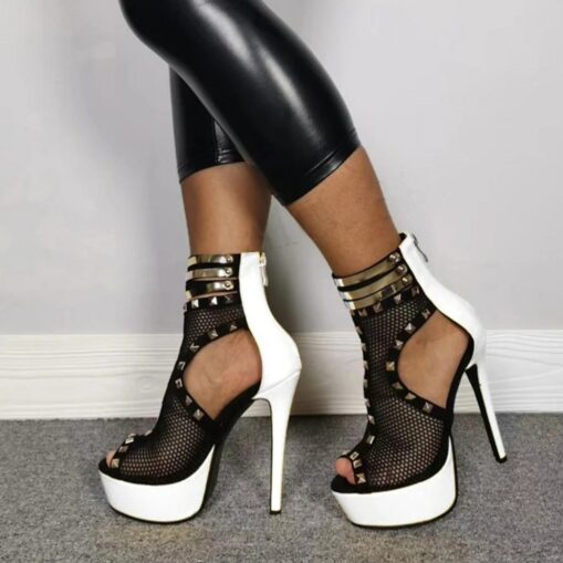 Women's Sandals Boots Stilettos Platform Sandals Sandals Boots Summer Boots Rivet Platform High Heel Stiletto Heel Peep Toe Yellow White Black Sandals - Image 2