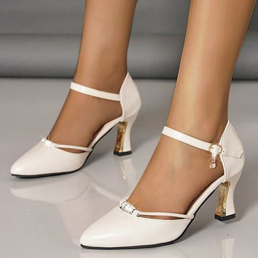 Women's Elegant Pointed-Toe Heels with Ankle Strap – Rhinestone Embellished Formal Dress Shoes for Weddings and Special Occasions 2025 - Image 2