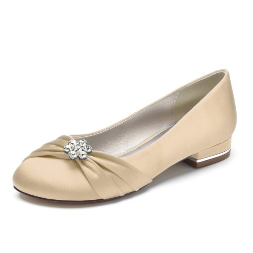 White Satin Wedding Flats for Women with Flower Embellishment and Low Heel, Comfortable Bridal Shoes 2025 - Image 5