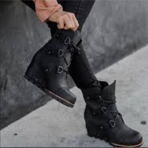 Women's Faux Leather Wedge Boots with Lace-Up Straps - Stylish and Durable Footwear for Outdoor Adventures and Everyday Wear 2025 - Image 5