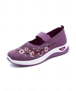 Women's Purple Embroidered Slip-On Sneakers - Breathable and Comfortable Casual Shoes for Everyday Wear 2025