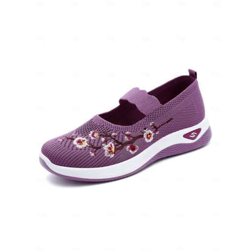 Women's Purple Embroidered Slip-On Sneakers - Breathable and Comfortable Casual Shoes for Everyday Wear 2025