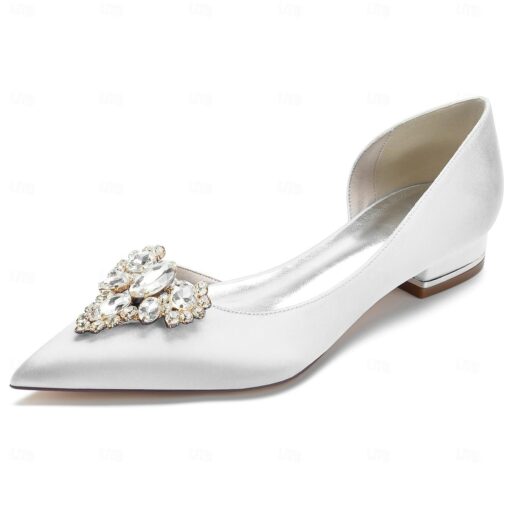 Women's Wedding Shoes Dress Shoes Wedding Party Daily Wedding Flats Bridal Shoes Bridesmaid Shoes Rhinestone Flat Heel Pointed Toe Elegant Fashion Sat - Image 3