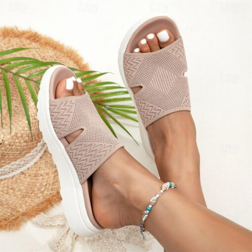 Women's Sandals Plus Size Flyknit Shoes Sports Sandals Outdoor Daily Beach Wedge Round Toe Classic Casual Comfort Walking Knit Tissage Volant Loafer B