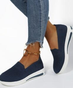 Women's Navy Blue Slip-On Walking Shoes - Breathable Mesh Comfort Sneakers for Casual, Travel, and Everyday Wear 2025