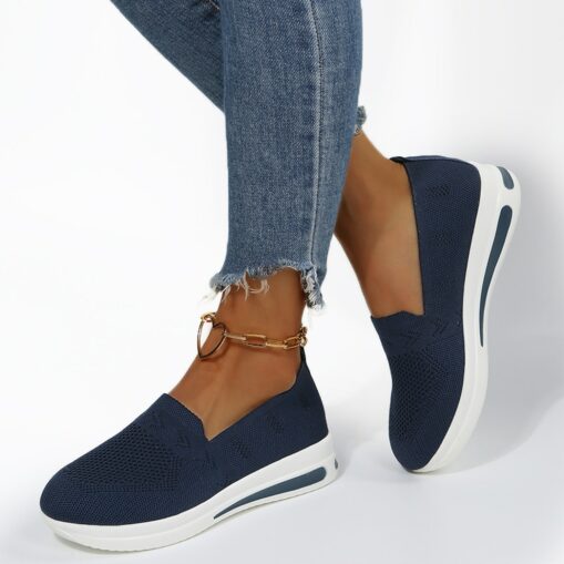 Women's Navy Blue Slip-On Walking Shoes - Breathable Mesh Comfort Sneakers for Casual, Travel, and Everyday Wear 2025