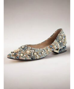 Women's Embellished Jacquard Fabric Low-Heel Pumps - Vintage-Inspired Design with Pearl and Crystal Accents 2025