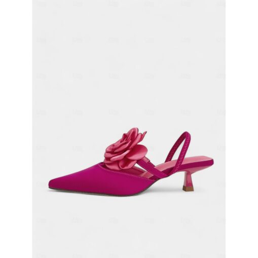 Women's Purple Satin Slingback Wedding Shoes with Rose Flower Detail, Pointed Toe, and Kitten Heel – Elegant Bridal Heels for Weddings and Formal Eve - Image 2