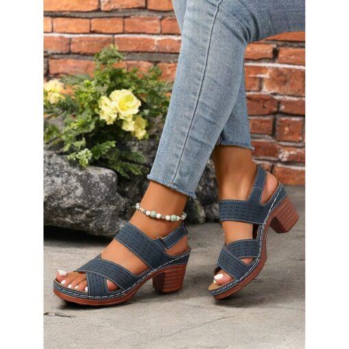 Women's Cut-Out Chunky Heel Sandals with Adjustable Strap – Comfortable and Stylish Shoes for Casual Summer Wear and Outdoor Events 2025 - Image 4