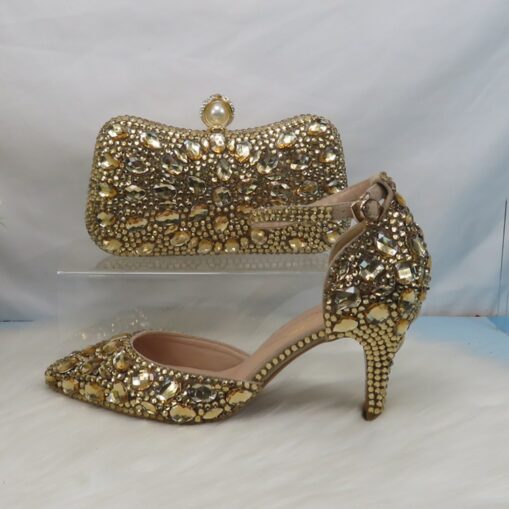 Women's Multicolor Rhinestone Wedding High Heel Shoes with Matching Clutch Bag 2025 - Image 5