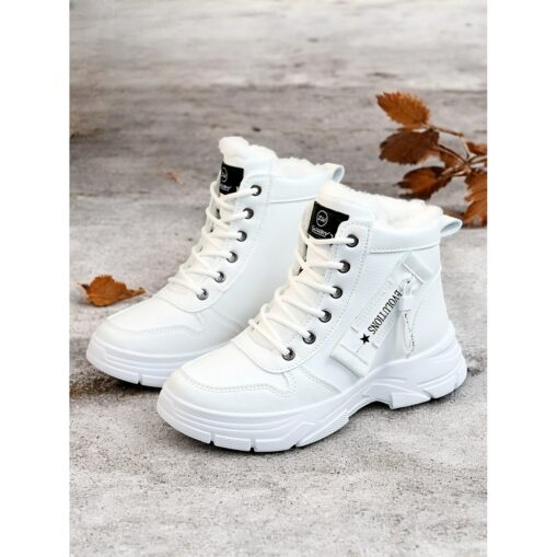 Women's Lace-Up Ankle Boots with Warm Fur Lining – Stylish Beige Winter Boots for Outdoor Cold Weather Comfort 2025 - Image 3