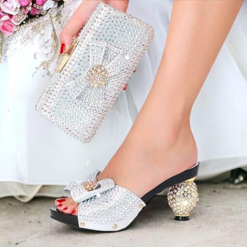 Women's Gold Rhinestone-Embellished Heels with Matching Clutch Bag – Elegant Open-Toe Sandals for Weddings & Special Occasions 2025 - Image 3