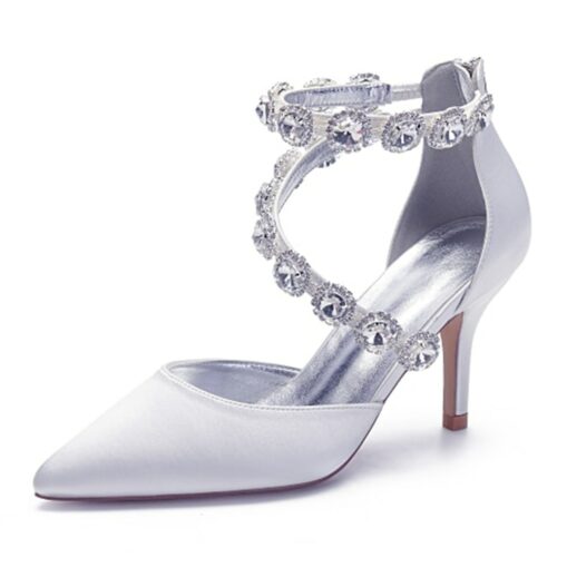 Purple Satin Women's High Heel Shoes with Rhinestone Embellishments and Ankle Straps for Weddings and Formal Events 2025 - Image 7