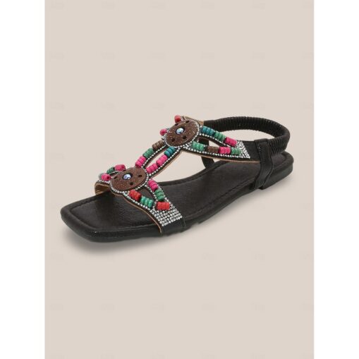 Women's Beaded Embellished Flat Sandals - Colorful Tribal-Inspired Casual Summer Footwear 2025 - Image 3