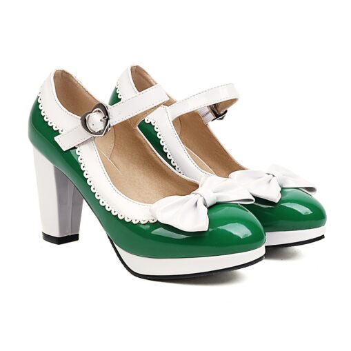 Women's Vintage Lolita Mary Jane Heels with Bow and Heart Buckle – Retro Platform Pumps for Cosplay and Parties 2025 - Image 4