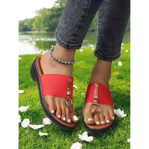 Women's Sandals Wedge Sandals Outdoor Slippers Daily Travel Mother's Day Contrast Color Wedge Round Toe Open Toe Vacation Casual Minimalism Faux Leath - Image 2