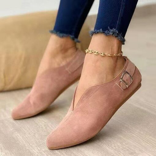 Women's Beige Suede Pointed-Toe Flats with Buckle Strap - Casual Slip-On Shoes for Everyday Wear 2025 - Image 4