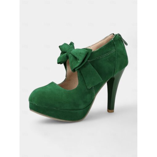 Women's Red Bow Suede Heels - Retro Platform Pumps with Stiletto Heel, Perfect for Vintage-Inspired Looks, Parties, and Special Occasions 2025 - Image 3
