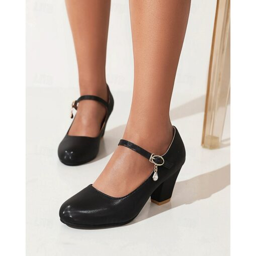 Women's Light Blue Mary Jane Heels with Decorative Buckle Strap and Block Heels – Elegant Footwear for Parties and Formal Events 2025 - Image 2